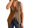 Moon River Button Front Longline Vest In Olive In Brown