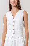 Moon River Button Front Sleeveless Vest In White In White