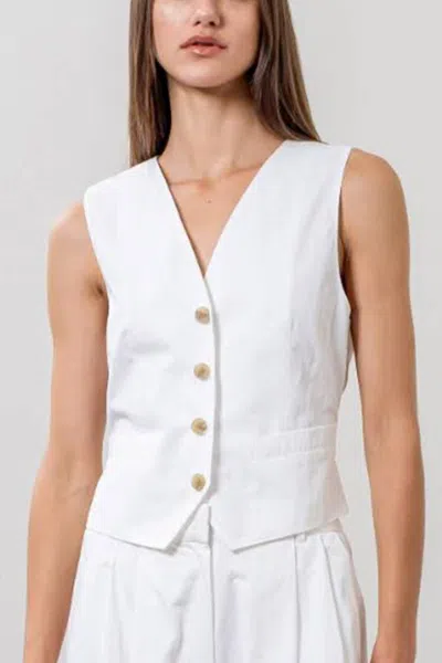 Moon River Button Front Sleeveless Vest In White
