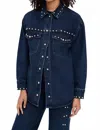 Moon River Button Up Stud Detail Denim Jacket In Indigo In Blue