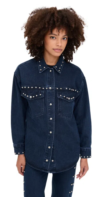 Moon River Button Up Stud Detail Denim Jacket Indigo In Purple
