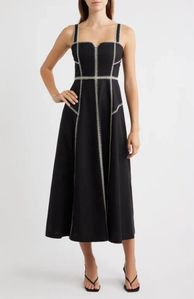 Moon River Contrast Stitch Fit & Flare Dress In Black