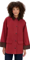 Moon River Corduroy Detail Barn Jacket Oxblood In Red