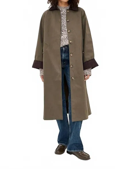 Moon River Corduroy Detail Trench Coat In Olive In Brown