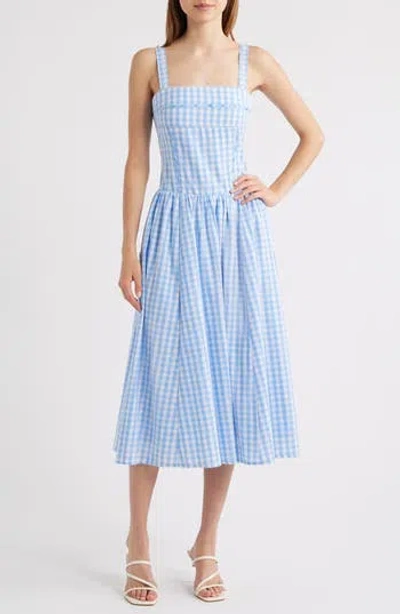 Moon River Cotton Gingham Dress In Blue