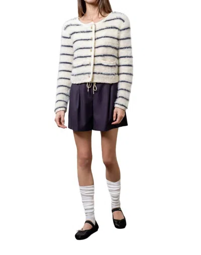 Moon River Cozy Striped Cardigan In Navy/white In Multi