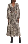 Moon River Cutout Long Sleeve Midi Dress In Gray