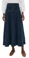 Moon River Denim Midi Skirt Denim In Blue