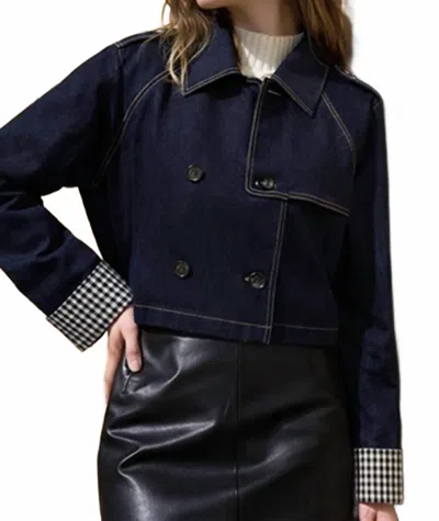 Moon River Double Breasted Trench Jacket In Denim In Multi