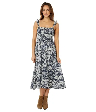 Moon River Dress Women's Navy Printed Pleated Ruffle A-line Party Jdm999 In Blue