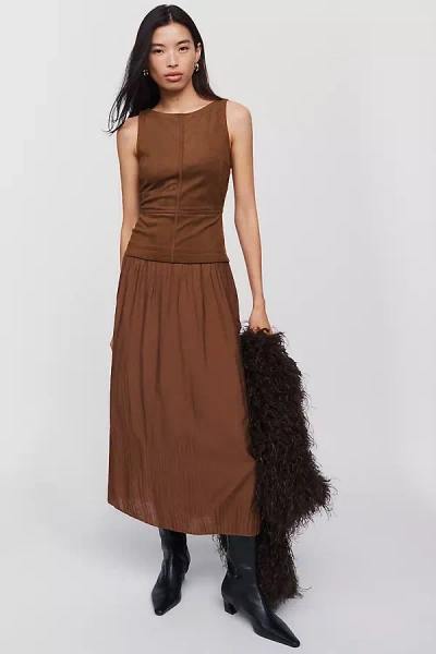 Moon River Drop Waist Midi Dress In Brown