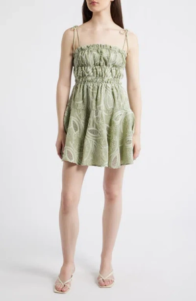 Moon River Embroidered Shirred Fit & Flare Minidress In Multi