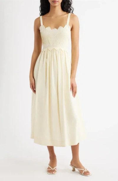 Moon River Embroidered Sleeveless Cotton Midi Dress In Neutral
