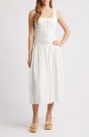 Moon River Embroidered Smocked Cotton Midi Dress In White