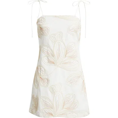 Moon River Embroidered Tie Strap Mini Sundress In White
