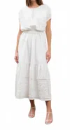 Moon River Eyelet Detail Elastic Waist Skirt In White In White