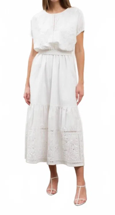 Moon River Eyelet Detail Elastic Waist Skirt In White