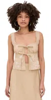 Moon River Eyelet Tied Top In Khaki In Khaki