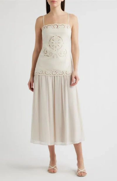 Moon River Eyelet Embroidery A-line Dress In Neutral