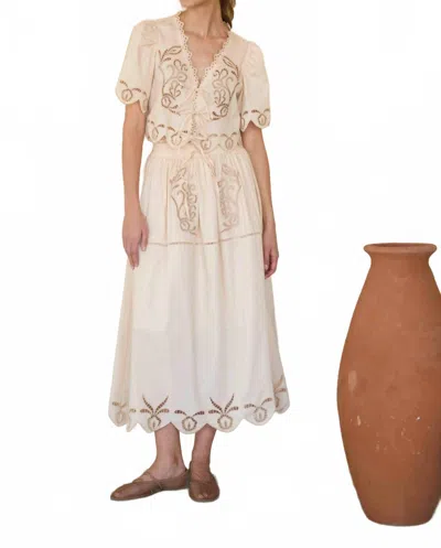 Moon River Eyelet Ladder Lace Front Tie Short Sleeve Top In Off-white In Neutral