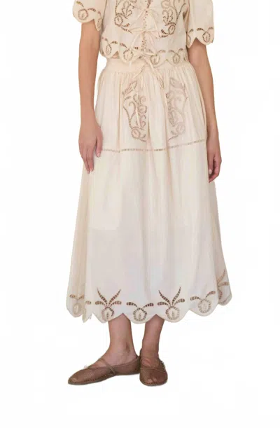 Moon River Eyelet Ladder Lace Scalloped Midi Skirt In Off-white In Neutral