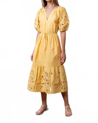 Moon River Eyelet Midi Dress In Light Yellow