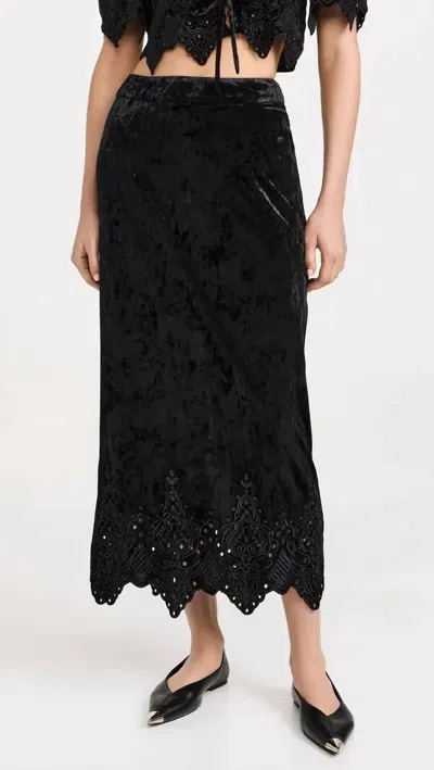 Moon River Eyelet Midi Skirt In Black