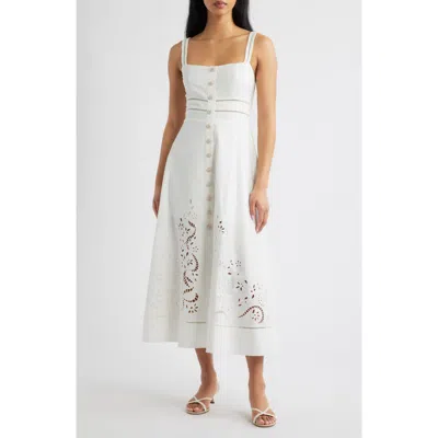 Moon River Eyelet Midi Sundress In White