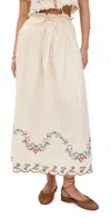Moon River Eyelet Scallop Hem Midi Skirt Cream Multi