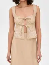 Moon River Eyelet Tied Top In Khaki In Nude