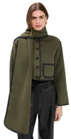 Moon River Faux Leather Trim Button Down Jacket Olive In Green