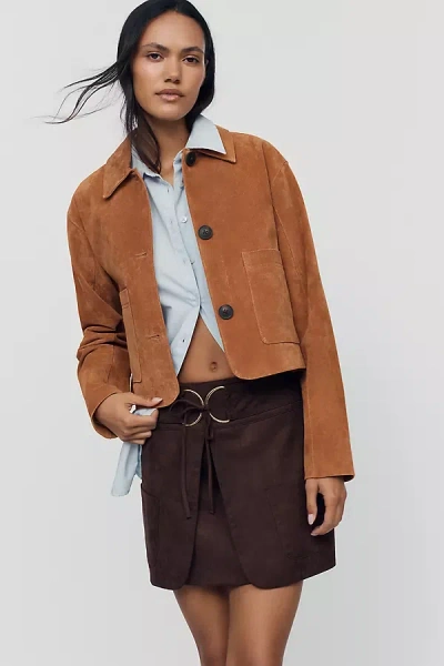 Moon River Faux Suede Wrap-belt Mini Skirt In Brown