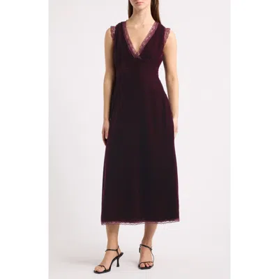 Moon River Faux Wrap Velvet Midi Dress In Burgundy