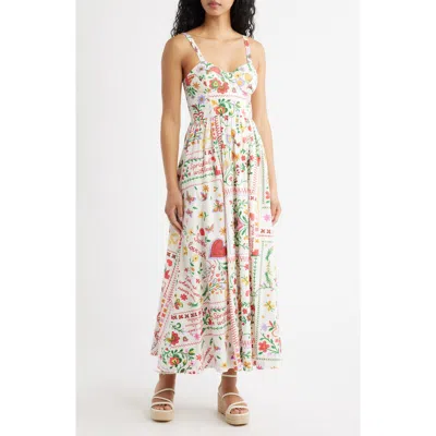 Moon River Floral Cotton Midi Sundress In Multi