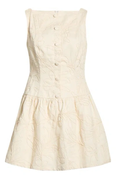 Moon River Floral Embroidery Cotton Dress In Neutral
