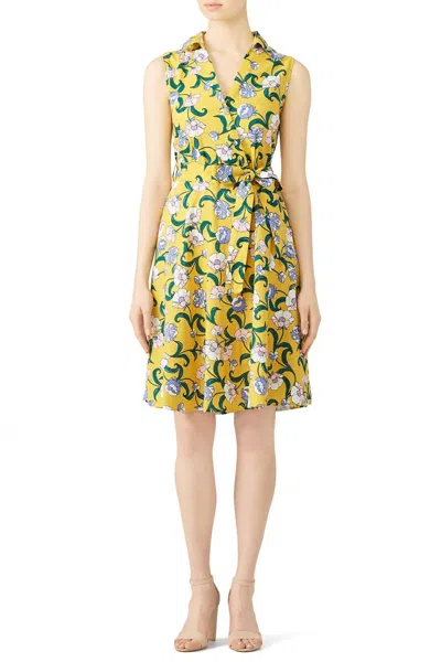 Moon River Floral Faux Wrap Dress In Yellow In Multi