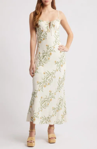 Moon River Floral Midi Dress In Cream Multi