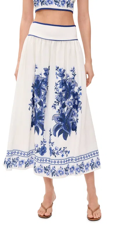 Moon River Floral Midi Skirt Off White Multi