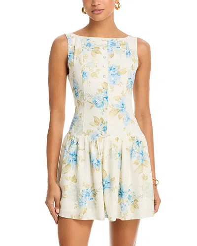 Moon River Floral Minidress In Blue