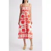 Moon River Printed Scallop Neck Midi Dress