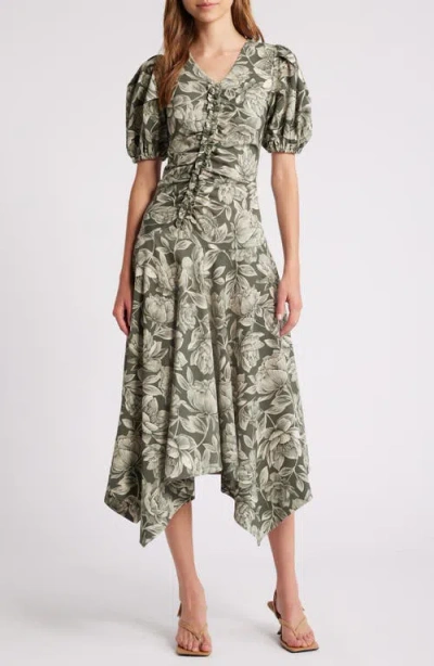 Moon River Floral Puff Sleeve Dress In Green Multi | ModeSens