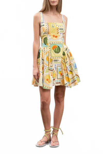Moon River Fruit Tile Corset Mini Dress In Orange Multi