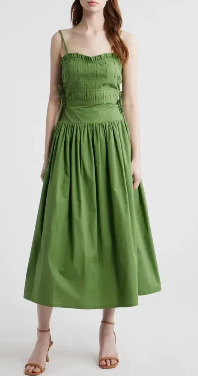 Moon River Pleated A-line Midi Dress In Green