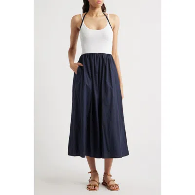 Moon River Halter Tank Mixed Media Dress In Blue