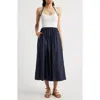 Moon River Halter Tank Mixed Media Dress In Navy