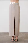 Moon River Imara Front Slit Maxi Skirt In Taupe/white In Gray