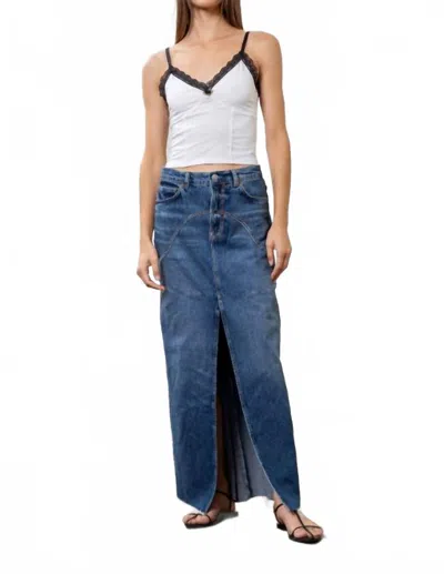 Moon River Jena Denim Front Slit Maxi Skirt In Blue