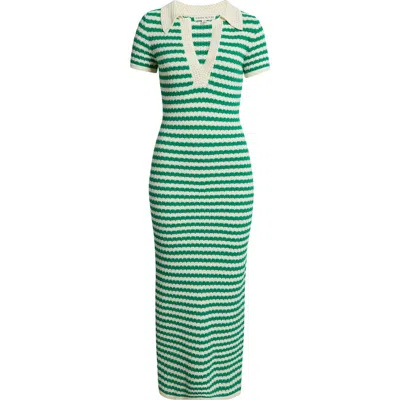 Moon River Johnny Collar Short Sleeve Sweater Dress In Green