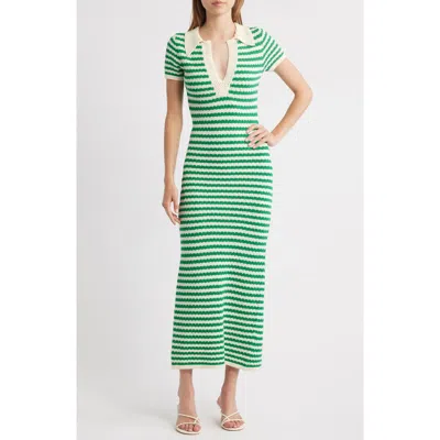 Moon River Johnny Collar Short Sleeve Sweater Dress In Green