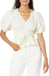 Moon River Jones Ruffled Pleated Top In Cream In White